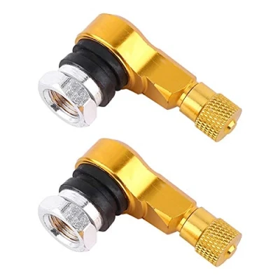 Afbeelding van Set van 2 hoekventielen 11,3 mm 90 Voor auto en motorbanden Gebogen schacht standaard tubeless banden Goud