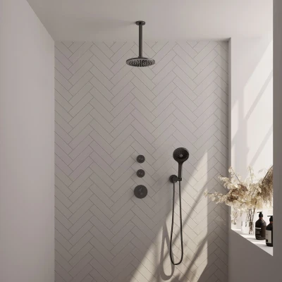 Afbeelding van Brauer Gunmetal Edition Regendoucheset inbouw hoofddouche 20cm plafondarm 3 gladde knoppen handdouche rond standen PVD geborsteld