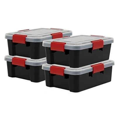 Afbeelding van IRIS OHYAMA set van 4, luchtdichte opbergbakken, 10 L, met 4 clips, stapelbaar, garage, kelder, zolder Air Tight AT S ,4 x L Zwart