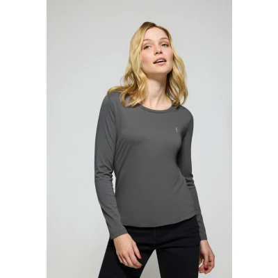 Afbeelding van Polo Club Dames Basic Zwartgrijze T Shirt Met Lange Mouwen Rigby Go Logo L