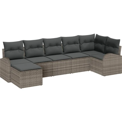 Afbeelding van vidaXL Tuin Sofa Set van 7 Grijs Rattan, Polyester kussens