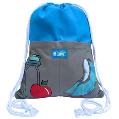 Afbeelding van HECKBO Gymtas voor meisjes en jongens, dinosaurus dino motief, 40 x 32 cm, kleuterschool, rugzak, sporttas, kinderrugzak, stoffen tas, Sporttas met 2 zakken