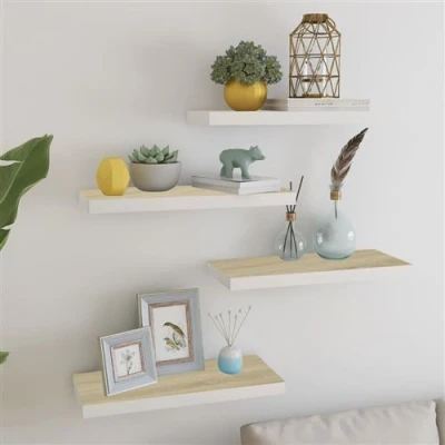Afbeelding van Wandschappen zwevend 4 st 60x23,5x3,8 cm MDF eikenkleurig wit
