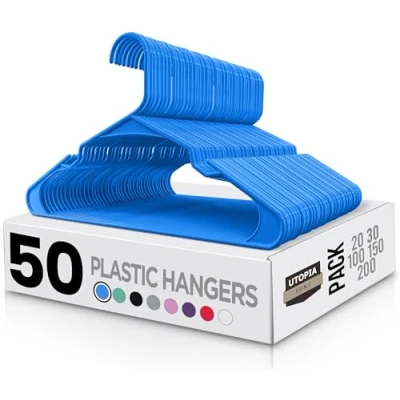 Afbeelding van Utopia Home 50 stuks ruimtebesparende kunststof kleerhangers duurzame met schoudergroeven (blauw)