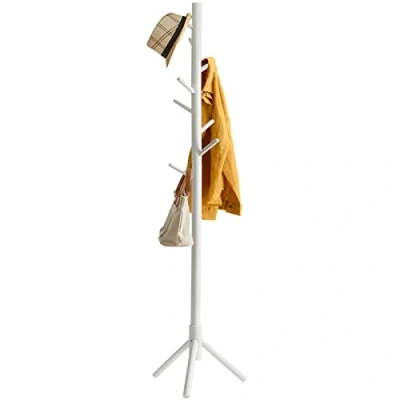 Afbeelding van YMYNY Staande houten kapstok met 8 haken, kapstok, hoedenhouder voor tas, paraplu, kleding, sjaals, verstelbare maten, wit HD HRF 1194