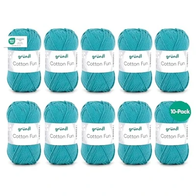 Image de Gründl Cotton Fun fil à tricoter/fil crocheter (fil doux en 100% coton, certifié OEKO TEX, 50 g/115 m, taille d&#039;aiguille : 3 4, 1 pelote g), bleu turquoise
