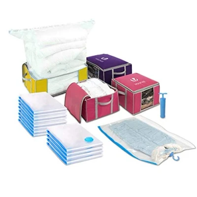 Afbeelding van VOUNOT 22 vacuümzakken per verpakking, 17 vacuümzakken, 4 opberghoezen, 1 pomp, grote capaciteit, multifunctioneel, opbergdoos, dons en dekbedden