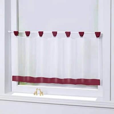 Afbeelding van Joyswahl Mia gordijn met lussen, van polyester, transparant, eenvoudig, badkamer, keuken, slaapkamer, balkon, bordeauxrood, h x b 45 90 cm