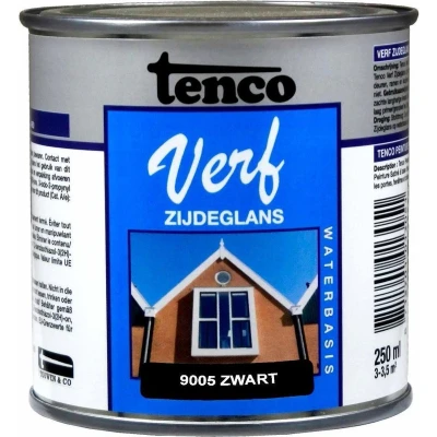 Afbeelding van TencoVerf Waterbasis Dekkend Zijdeglans Zwart RAL 9005 0,25L