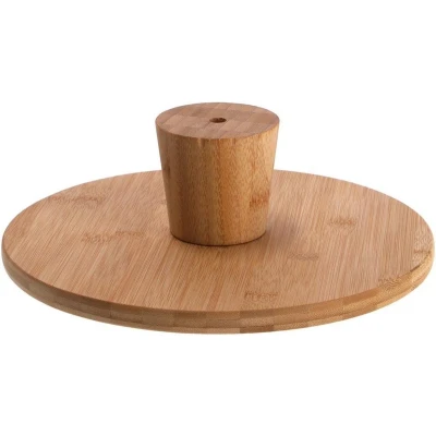 Afbeelding van Bamboe Serveerplank op Voet 28 x 9 cm Borrelplank Bruin Rond