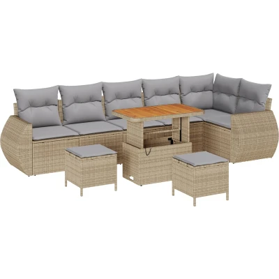 Afbeelding van vidaXL 9 delige Tuin Sofa Set met Kussens Beige Poly Riet Acacia
