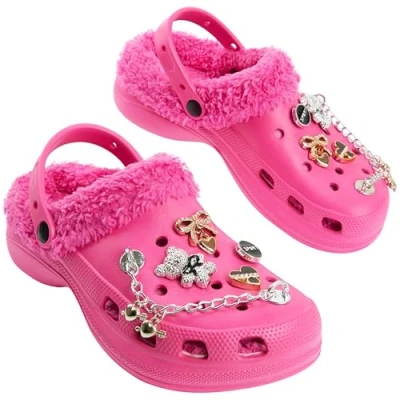 Afbeelding van CityComfort Sabots pour fille avec doublure en polaire et badges amovibles Chaussons de jardin chaussons, Rose vif, 32 EU