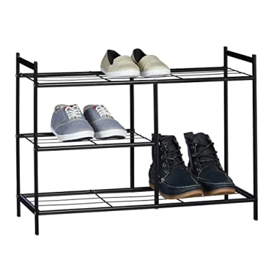 Afbeelding van relaxdays schoenenrek, voor laarzen, schoenenkast, 8 paar schoenen, 4 planken zwart