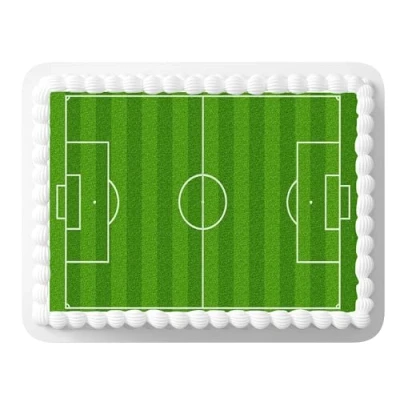 Afbeelding van 1 x A4 afgedrukt voetbalveld behang decor ijsblad eetbare taart topper versierd vel perfect voor grote taarten om een voetbalscène te maken