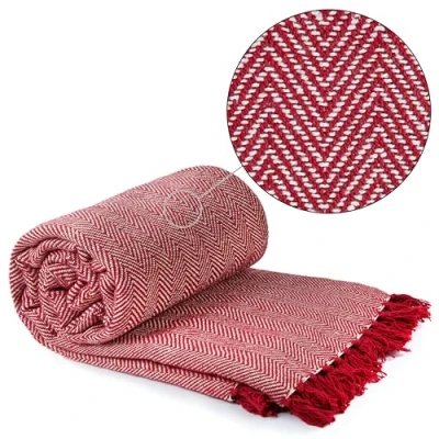 Afbeelding van Emma Barclay Gerecycleerde katoenen sprei met visgraatpatroon voor fauteuil, bank, bed, rood, 127 x 152 cm