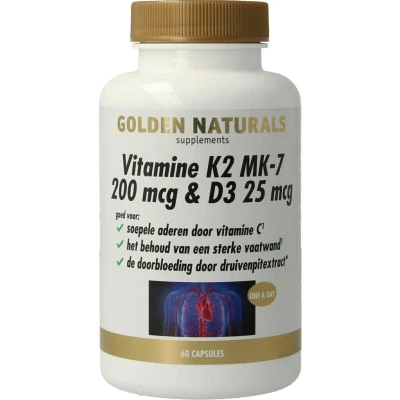 Afbeelding van Golden Naturals Vitamine K2 200mcg &amp; D3 25mcg Capsules