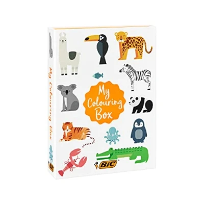 Afbeelding van BIC My colouring box Kleurenbox met 12 kleurstiften 18 kleurpotloden 6 glitterlijm 1 kleurboek en 36 stickers