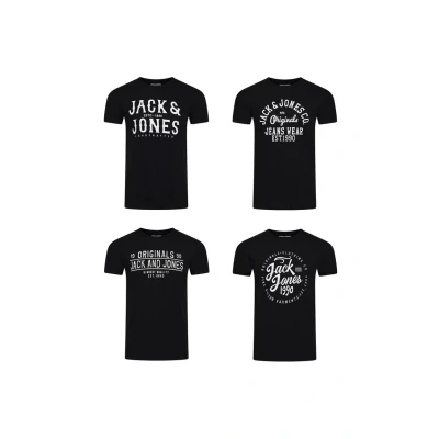 Afbeelding van Jack &amp; Jones Heren T Shirt JJLINO 4 Pack regular fit Veelkleurig L Ronde Hals Volwassenen Opdruk Print Shirts