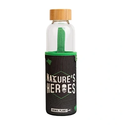 Afbeelding van Erik Glazen fles van Animal Planet inhoud 50 cl met bamboe sluiting en bescherming Inclusief neopreen etui polsband drinkfles