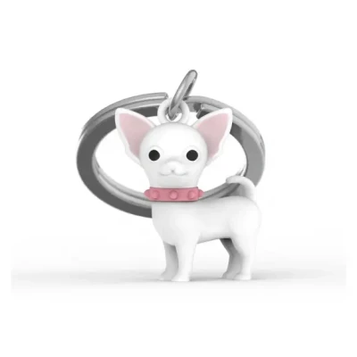 Afbeelding van METALMORPHOSE Sleutelhanger Chihuahua wit en roze collie MTM254 01, Wit, roze, één maat, Eenheidsmaat
