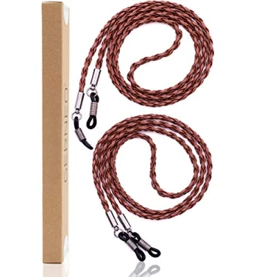 Afbeelding van GERNEO® Het origineel Brillenband en brillenkoord van hoogwaardig kunstleer Gevlochten Brillenkettingen brillenkoorden glad leer voor leesbrillen brillen, 2 x bruin