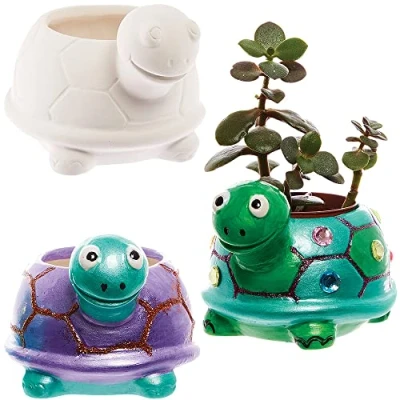 Afbeelding van Baker Ross FX594 Schildpad Keramische Bloempotten Doos van 2, verf het zelf Plantenpot