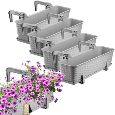 Afbeelding van KADAX Set van 4 kunststof bloembakken voor bloemen en kruiden, stabiele balkonbak, 60 cm, lichtgrijs
