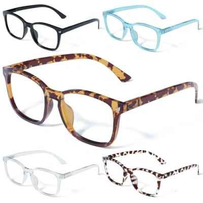 Afbeelding van CCVOO 5 stuks modieuze leesbril, anti blauw licht, filtert uv stralen / reflecties voor computerlezers, trendy nerd bril dames en heren (*C1 Mix, 0.0)