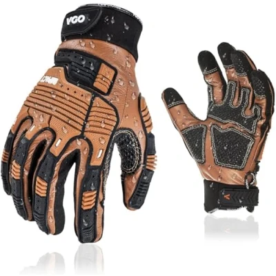 Afbeelding van Vgo... Leren werkhandschoenen, monteurshandschoenen, veiligheidshandschoenen, waterafstotende handschoenen, anti vibratie, waterdicht (zwart, S)