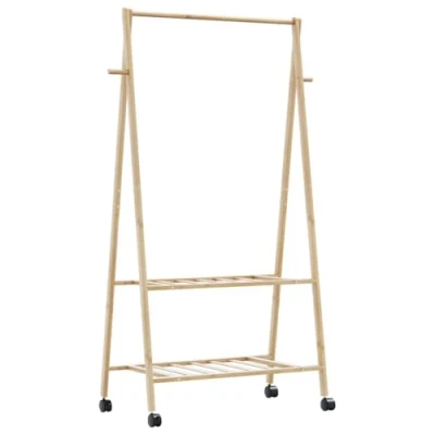Afbeelding van vidaXL Kledingrek met schappen en wielen 96x45,5x155,5 cm bamboe
