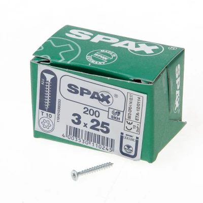 Afbeelding van Spax Spaanplaatschroef platverzonken kop verzinkt T Star T10 3.0x25mm (per 200 stuks)