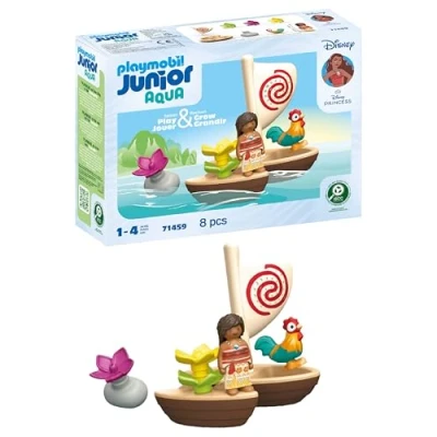Image de PLAYMOBIL Junior &amp; Disney 71459 Catamaran Vaiana avec fleurs flottantes et coq, jouet durable fabriqué en plastique à base de plantes, jouets pour garçons filles partir 1 an