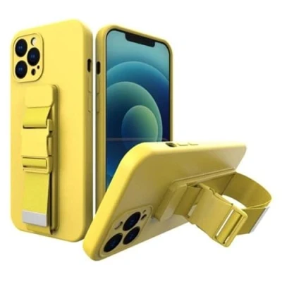 Afbeelding van Touwhoes gelhoes met sleutelkoord ketting handtas Samsung Galaxy S21 5G geel