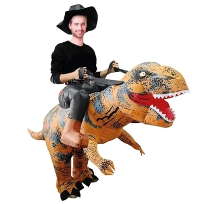 Afbeelding van T Rex opblaasbaar kostuum humorkostuum premium kwaliteit volwassen maat polyester aangenaam om te dragen duurzaam incl. opblaassysteem OriginalCup®