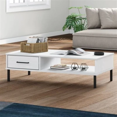 Afbeelding van Salontafel met metalen poten OSLO massief grenenhout wit