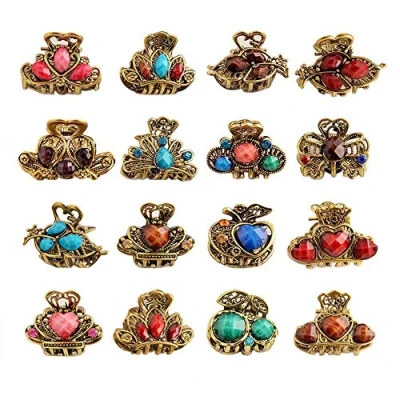 Afbeelding van 12 Stks Mini Haarclips Vintage Kaak Klauw Clips Metalen Haarklemmen Vlinder voor Meisje Vrouwen Haar DIY Accessoire (Willekeurige Stijl)
