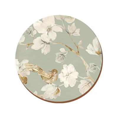 Afbeelding van Creative Tops Set van 4 ronde placemats kurk, basis premium vogels, bloemenmotief, eendenblauw