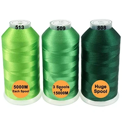 Afbeelding van New brothread Set van 3 Verschillende Groen Kleuren Polyester Machine Borduurgaren Enorme Spoel 5000M voor Alle Borduurmachines