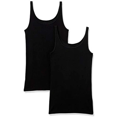 Image de Amazon Essentials Lot de 2 débardeurs à fines bretelles pour femme, coupe ajustée, noir, taille XS