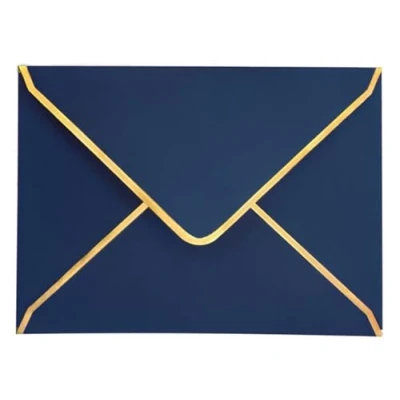 Afbeelding van 50 stuks luxe uitnodigingsenveloppen blauw 18,5 x 13,5 cm miniaturen met V klep gouden rand voor bruiloft, uitnodigingen, feest, wenskaarten