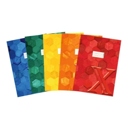 Afbeelding van HERMA 20243 Set van 5 A4 notitieboekomslagen bijpassend karton met tekstveld, stevig en extra sterk papier, notitieboekomslag zeshoekig patroon, voor schoolschriften, kleurrijk
