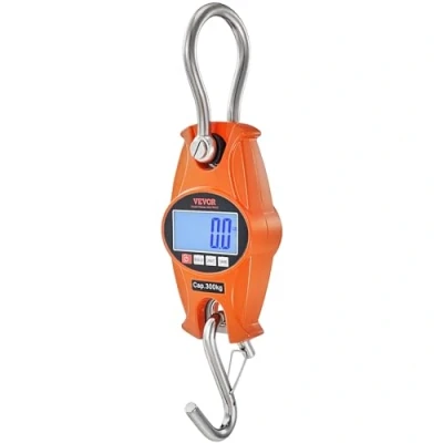 Image de VEVOR Balance Suspendue Industrielle 300 kg à Grue Numérique Robuste Boîtier Fonte Aluminium Écran LCD Mini Crochet Haute Précision pour Ferme Chasse Pêche Extérieur Garage, Orange