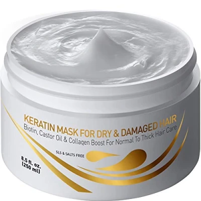 Afbeelding van Vitaminen keratine masker voor droog en beschadigd haar haarverzorging met biotine, collageen, castorolie kokosolie na shampoo tegen kroezen dik