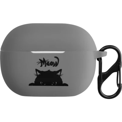 Afbeelding van kwmobile Hoes geschikt voor Xiaomi Redmi Buds 4 Pro Siliconen cover oordopjes in grijs / zwart Kat Meow design