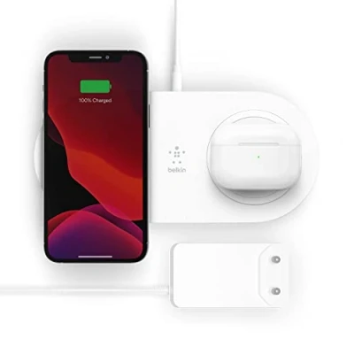 Afbeelding van Belkin BOOST↑CHARGE™ Wireless charger 15W laadstation Draadloze oplader twee laadoppervlakken Wit