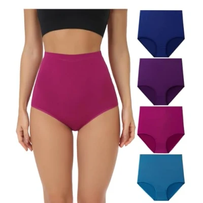 Afbeelding van wirarpa Set van 4 katoenen damesslips met hoge taille, Veelkleurig 5 stuks