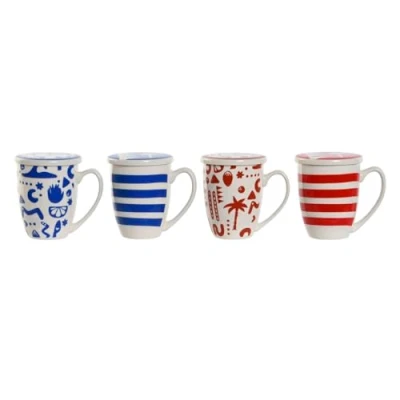 Afbeelding van Kop met theefilter Home ESPRIT Blauw Rood Roestvrij staal Porselein 380 ml (4 Stuks)