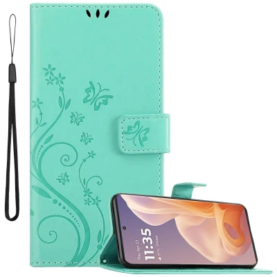 Afbeelding van Cadorabo Hoesje geschikt voor Motorola Moto G85 in BLOEMEN TURKOOIS Beschermhoes bloemmotief met magnetische sluiting, standfunctie en kaartsleuven Book Case Cover Etui