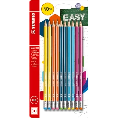 Afbeelding van Blister x 10 STABILO Pencil 160 gummetje HB 5 verschillende kleuren