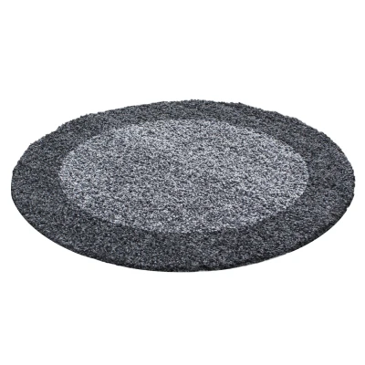 Afbeelding van Basic Shaggy Kader vloerkleed Grijs Hoogpolig 200 cm rond